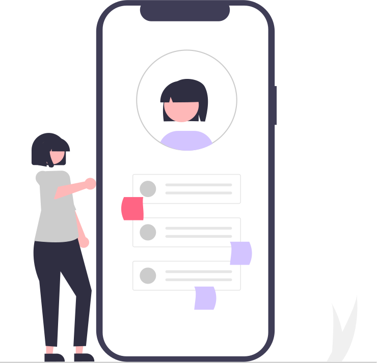 Une fille devant un téléphone portable une image représentant des échelles de Likert.