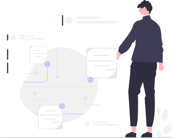 Image d'un garçon avec des schémas conceptuels autour de lui.